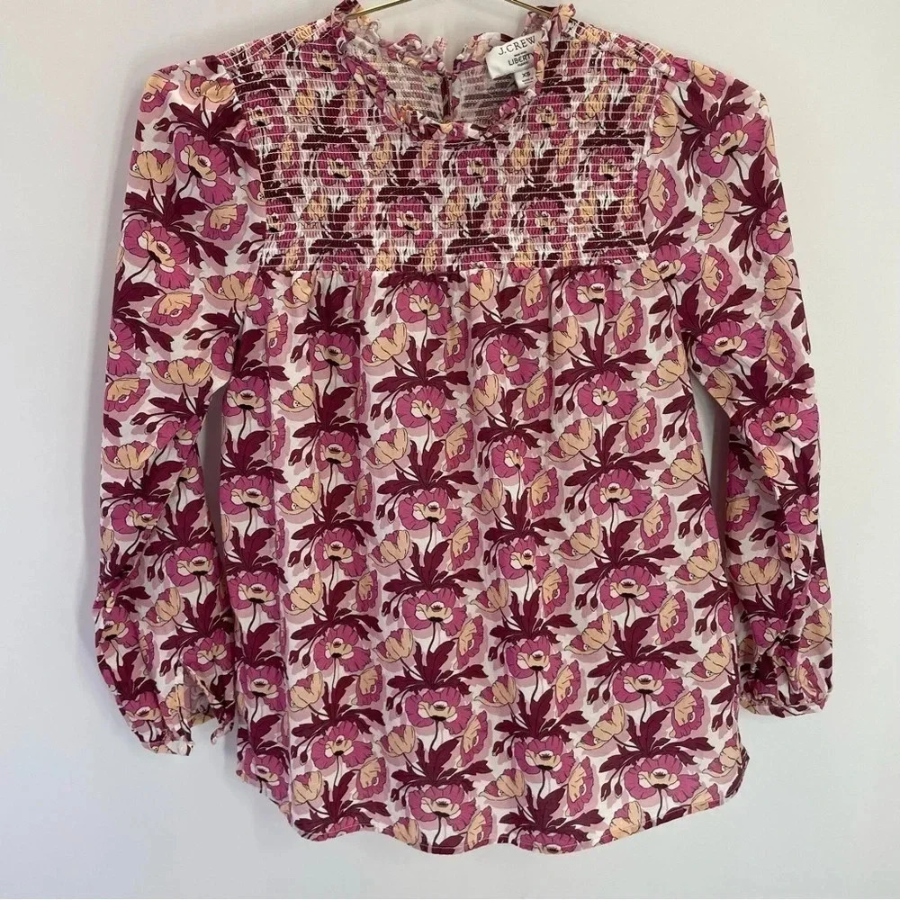 J Crew X Liberty Floral Smocked Long Sleeve Top